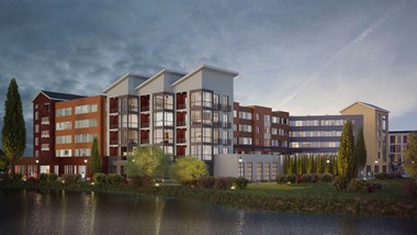 Building Exterior Night time at La Via Luxury Apartments, Petaluma, CA
