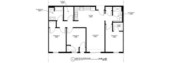 A black and white image of a 3 unit apartment floor plan.