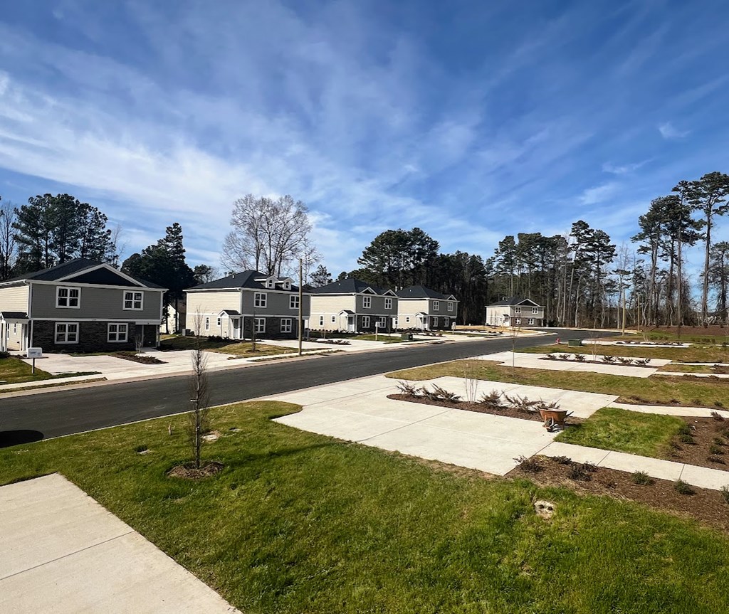 a row of houses on the side of a street