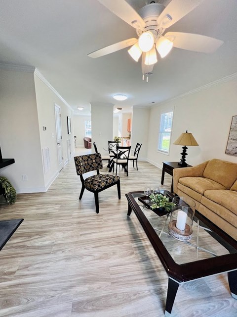 a living room with a couch and a table