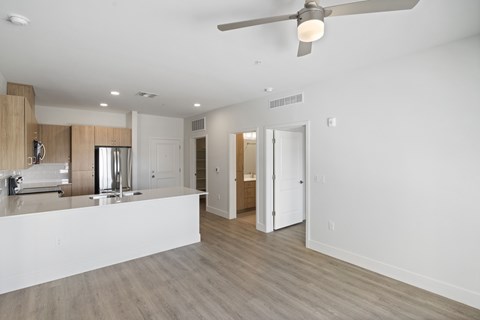 A kitchen with stainless steel appliances at Emberwood Apartments in Casa Grande, Arizona.