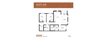 An image of a 3-bedroom 2-bathroom ADA floor plan called Agate at Alma in Casa Grande, Arizona.