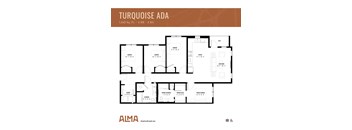 An image of a 4-bedroom 2-bathroom ADA floor plan called Turquoise at Alma in Casa Grande, Arizona.