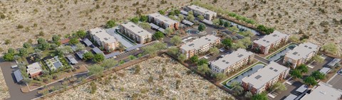 An aerial rendering of the Alma apartment community in Casa Grande.