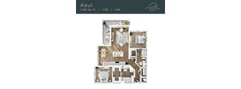 A top-down 3D view of the Azul floor plan at Marisol in Port Charlotte, FL.