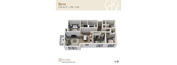 A Belterra Plymouth apartment floor plan with 3 bedrooms and 2 bathrooms.