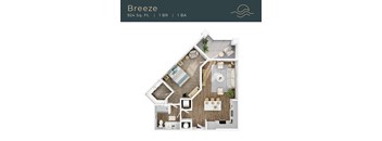 A top-down 3D view of the Breeze floor plan at Marisol in Port Charlotte, FL.
