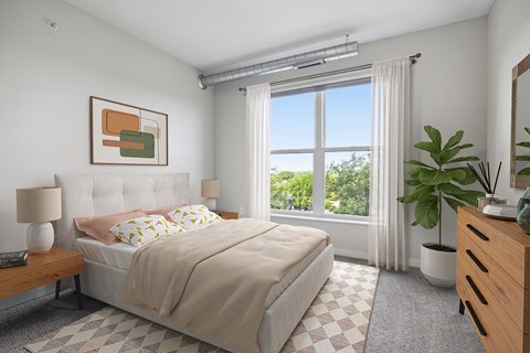 A bedroom at Canvas Apartments in Minneapolis, MN.