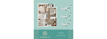 1-bedroom 1-bathroom 3D apartment floor plan, Citrine, at Emberwood 55+ community in Casa Grande, AZ.
