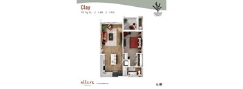 A top-down 3D view of the Clay floor plan at Allers Landing in Austin, TX.
