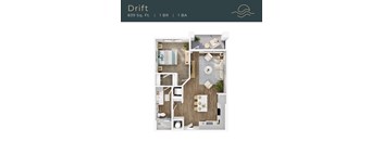 A top-down 3D view of the Drift floor plan at Marisol in Port Charlotte, FL.