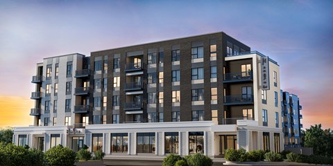 An exterior rendering of Harlow, a new community in Downtown Chanhassen.