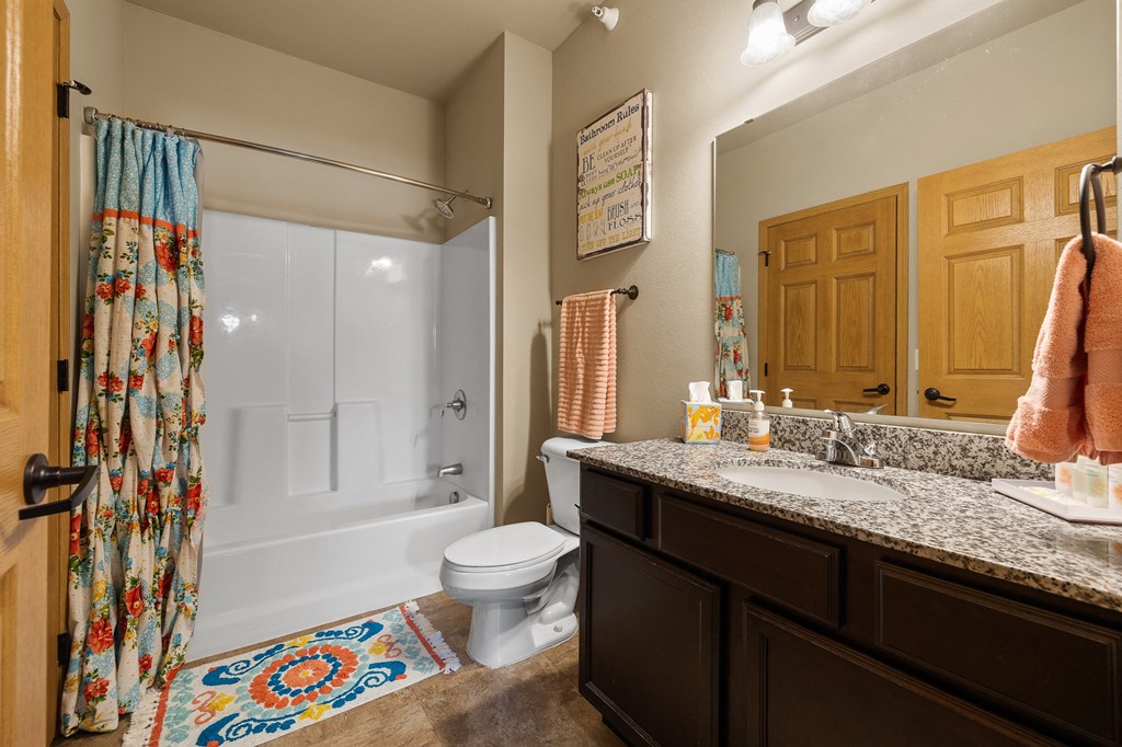 a bathroom with a shower toilet and sink