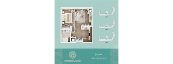 1-bedroom 1-bathroom 3D apartment floor plan, Jasper, at Emberwood 55+ community in Casa Grande, AZ.