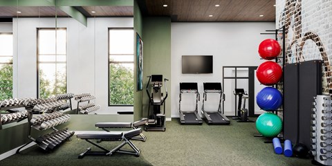 Fitness Center with Cardio and Strength Equipment at Linden Village in Charlotte NC
