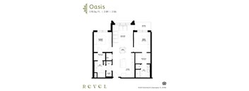 The Oasis floor plan – a 2 BR, 2BA apartment at Revel in Clearwater, FL.