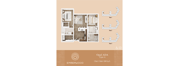 2-bedroom 2-bathroom 3D apartment floor plan, Opal ADA, at Emberwood 55+ community in Casa Grande, AZ.