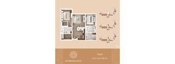 2-bedroom 2-bathroom 3D apartment floor plan, Opal, at Emberwood 55+ community in Casa Grande, AZ.