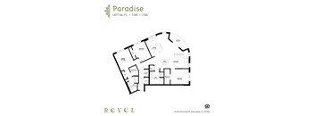 The Paradise floor plan – a 3 BR, 2BA apartment at Revel in Clearwater, FL.