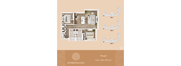 2-bedroom 2-bathroom 3D apartment floor plan, Pearl, at Emberwood 55+ community in Casa Grande, AZ.