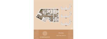 2-bedroom 2-bathroom apartment floor plan, Peridot, at Emberwood 55+ community in Casa Grande, AZ.