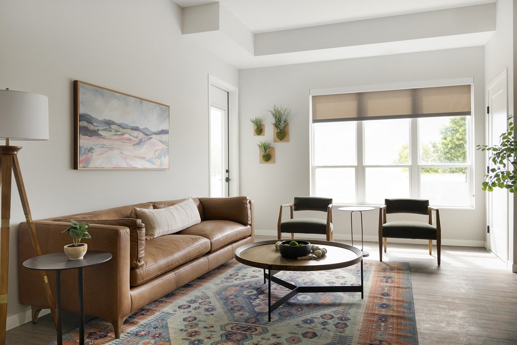 a living room with a couch and a coffee table