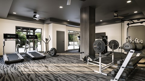 A rendering of the fitness center at Belterra, a new apartment community coming to Plymouth, MN.