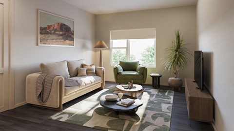 Living Room with Wood-Style Flooring  at Everstone in Phoenix AZ