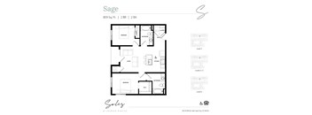 The Sage floor plan – a 2 BR, 2BA apartment at Solis at Jackson Station.