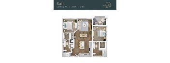 A top-down 3D view of the Sail floor plan at Marisol in Port Charlotte, FL.