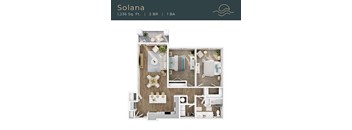 A top-down 3D view of the Solana floor plan at Marisol in Port Charlotte, FL.