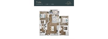 A top-down 3D view of the Tide floor plan at Marisol in Port Charlotte, FL.