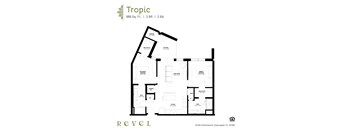 The Tropic floor plan – a 2 BR, 2BA apartment at Revel in Clearwater, FL.