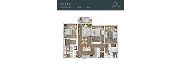 A top-down 3D view of the Vista floor plan at Marisol in Port Charlotte, FL.