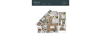A top-down 3D view of the Wave floor plan at Marisol in Port Charlotte, FL.