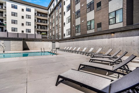 The outdoor pool at Solis at Jackson Station in Salt Lake City, Utah.