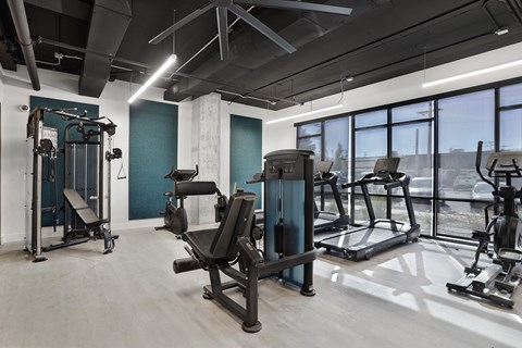 Fully equipped fitness center at The Hendrey in Salt Lake City, Utah.
