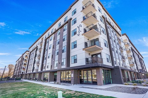 The exterior of the building at Solis at Jackson Station in Salt Lake City, Utah.