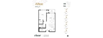 A floor plan for a 1BR 1BA apartment at Afton, 840 Sq. Ft.