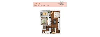A top-down 3D view of the Amalfi floor plan at The Karlyn of Naples in Naples, FL.