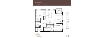 The Astaire floor plan, a two-bedroom two-bathroom floor plan at Harlow Apartments in Chanhassen.