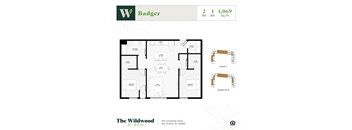 An apartment floor plan for The Wildwood at Main.