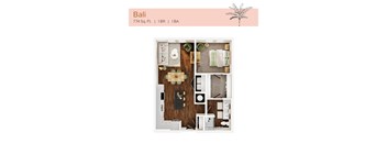 A top-down 3D view of the Bali floor plan at The Karlyn of Naples in Naples, FL.