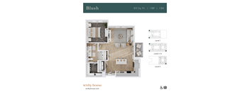 A top-down 3D view of the Blush floor plan at Wixby House in Austin, TX.