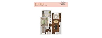 A top-down 3D view of the Bora Bora floor plan at The Karlyn of Naples in Naples, FL.