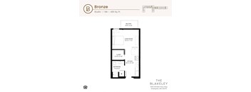 A floor plan for a 1 bedroom apartment at The Blakeley.