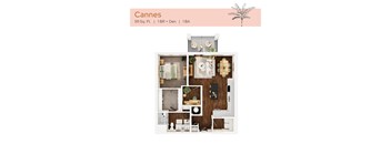 A top-down 3D view of the Cannes floor plan at The Karlyn of Naples in Naples, FL.