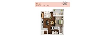 A top-down 3D view of the Capri floor plan at The Karlyn of Naples in Naples, FL.