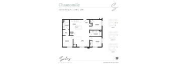 An apartment floor plan at Solis at Jackson Station in Salt Lake City, Utah.