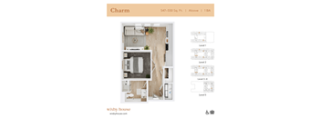 A top-down 3D view of the Charm floor plan at Wixby House in Austin, TX.